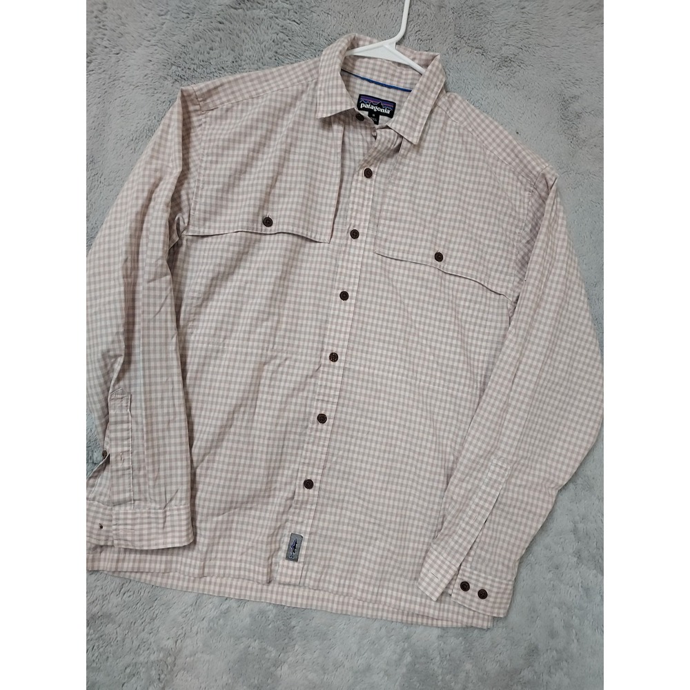 Patagonia Shirt Mens Medium Gingham Long Sleeve Fishing Island Hopper Pink Gray